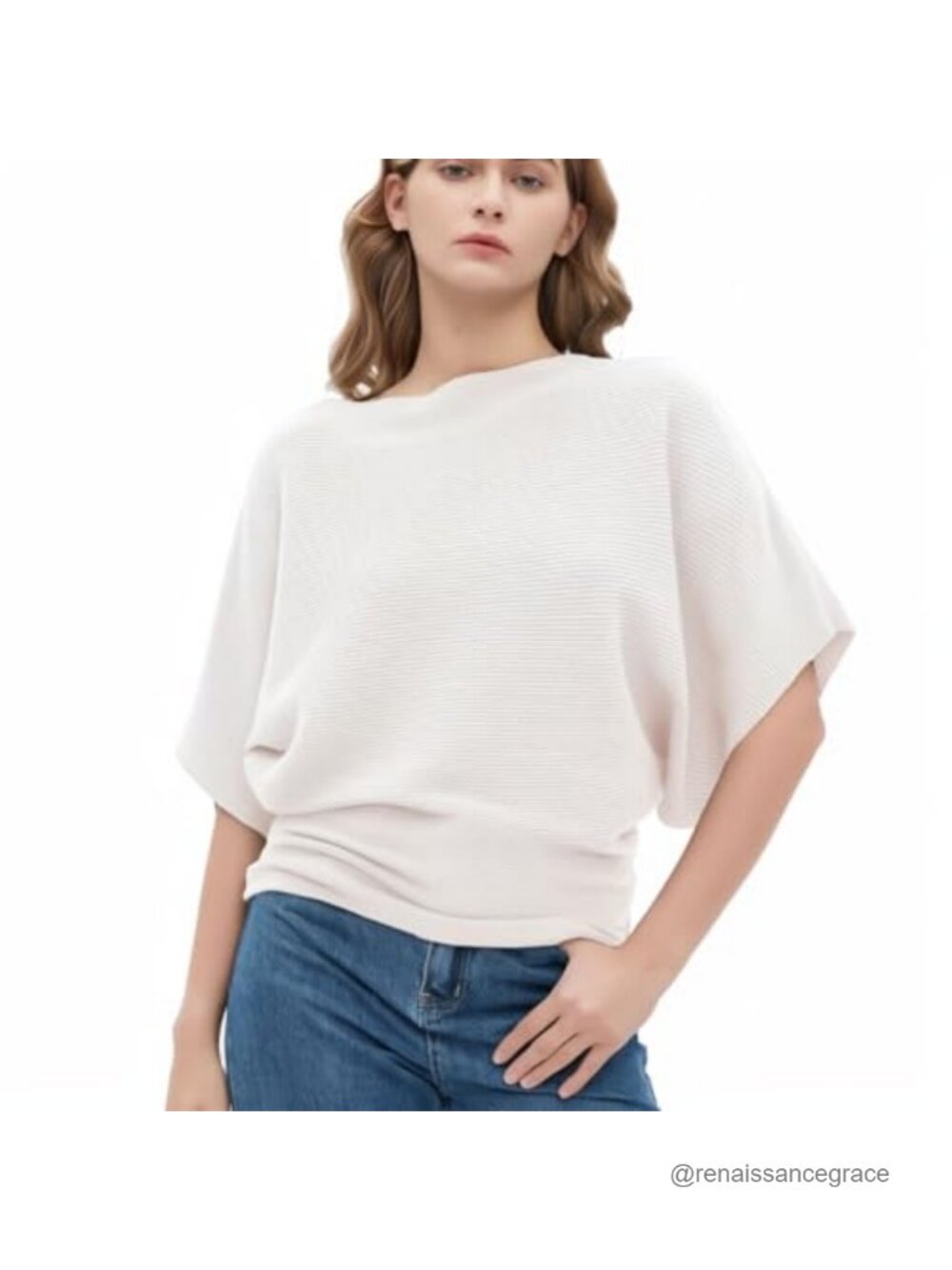 EDSTAR Boat Neck Short Sleeve Dolman Knit Sweater Pullover